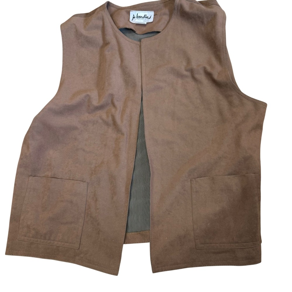 Jo Hardin Suede Vest Western Style Pockets Brown Sleeveless Vintage Size‎ 16